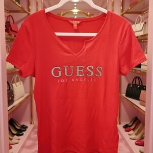 Guess Vibrant Red V-Neck Tee